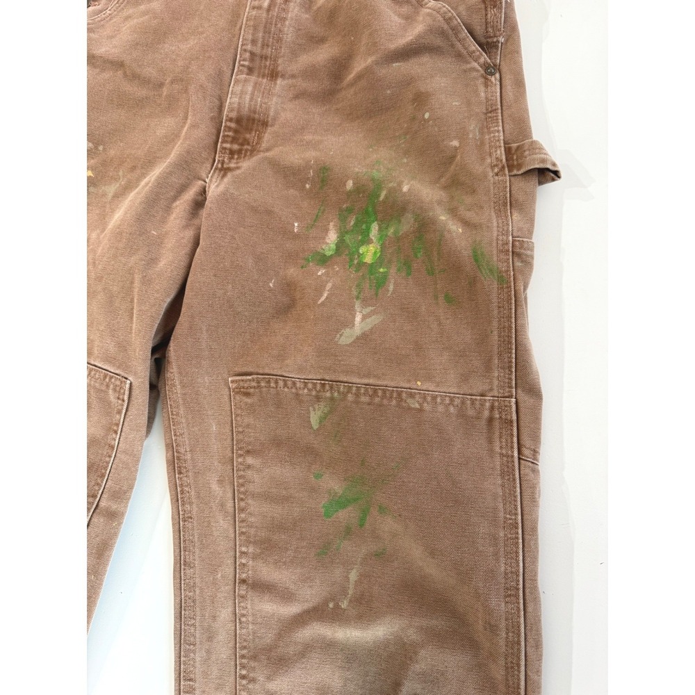 Carhartt R08 BRN Brown Duck Double Knee Bib Overalls Distressed Paint 32x30 Mens - Picture 8 of 13